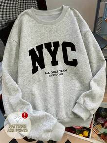 Plus Size Women's Japanese Sakura Moon Japanese Text Print Casual Crew Neck Long Sleeve Sweatshirt - Light Grey - View 2