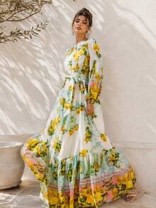 Women's New Elegant Charming Fashion Printed Flared Waist-Cinched Slimming Dress - Multicolor - View 1