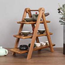 Wooden 3-Tier Folding Snack Rack, Fruit & Dessert Storage Stand - Brown - View 6