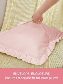 HONEYMOON 1 pieza Funda de almohada con borde de volantes linda - Tela de poliéster, estilo francés romántico, funda de cojín con borde de volantes (inserto de almohada no incluido), cierre de sobre, resistente a las arrugas, lavable a máquina, decoración del hogar de otoño - Rosa - Ver 4