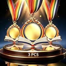 3pcs Book & Star Zinc Alloy Metal Medals, Campus Reading Knowledge Competition Honor Medals, Student Reading Contest Award Commemorative Plaques, Academic Achievement Awards, Training Course Completion Rewards, Event Award Commemorative Gifts - Gold - View 6