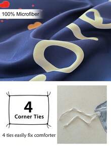 2/3件深藍色愛心數位印花被套組，簡約可愛聚酯纖維床上用品套裝，適合四季使用，柔軟透氣，適用於宿舍、臥室，佳禮之選，單人、雙人、加大、特大號（1件被套 + 1/2件枕套，不含填充物） - 彩色 - 查看 6