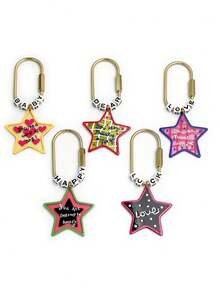 1pc Ins Sweet Cool American Vintage Graffiti Star Bag Charm Letter Square Bead U-Shaped Handmade Beaded Keychain - Multicolor - View 2