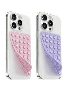2件組矽膠雙面吸盤手機支架，強力吸附黏性手機握把，相容 iPhone，免持自拍與錄影手機配件支架 - 2pcs淺粉+淺紫 - 查看 2
