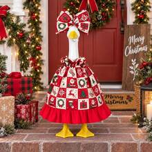 Christmas Porch Goose Outfit Holiday Lace Ruffled Dress Costume With Headwear Festive Lawn Goose Clothes - Multicolor - View 4