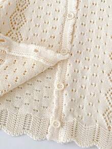 Spring/Autumn New Baby Girls' Clothing, Hollow Knit Cardigan, Girls' Round Neck Long Sleeve Sweater Jacket, Cuffed Knit Sweater - Apricot - View 11