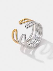 Kryxie 3pcs Stainless Steel Gold And Silver Tone Ring Set, Suitable For Women's Daily Decoration Or Gift, Adjustable Ring Size - Gold and Silver - View 6