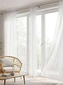 1pc White Sheer Curtain With Vertical Striped Venetian Blinds And Multiple Sizes Available, Suitable For Living Room And Bedroom - White - View 5