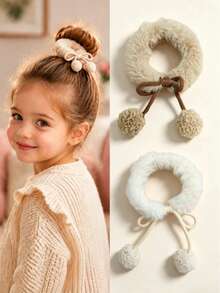 2pcs Cute Plush High Elasticity Pom Pom Hair Ties For Girls - Multicolor - View 7