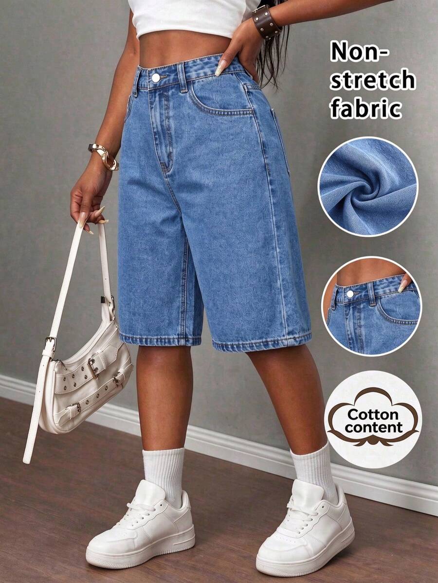 Women's Solid Color Denim Bermuda Shorts Casual Summer