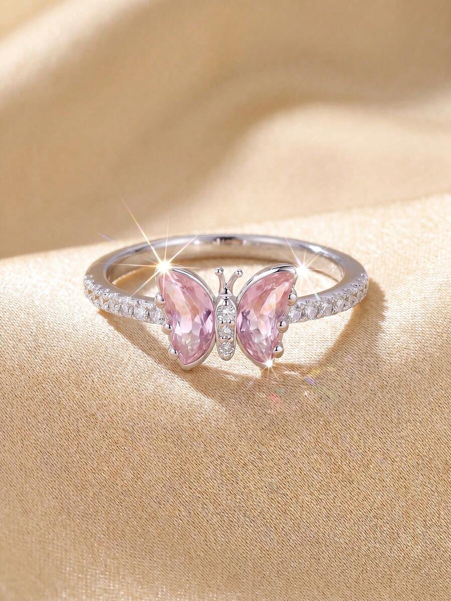 1pc Butterfly Diamond Ring, Elegant Women's Jewelry Gift, Suitable For Date, Party, Anniversary