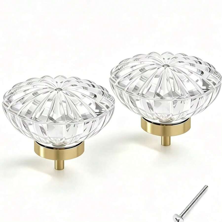 2pcs Crystal Vintage Gold Cabinet Vanity Pulls, Gold Transparent Glass Handles, Single Hole Design Suitable For Drawers, Vanity, Kitchen Bathroom Cabinet Hardware - Gold - View 1