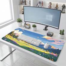 油畫藍天白雲草原遊戲滑鼠墊，防滑橡膠桌墊，滑順表面，適用於電腦筆電辦公室居家，自然抽象藝術裝飾，開學用品 - B - 查看 1