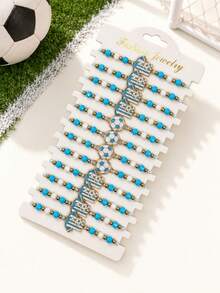 12pcs Argentina Football Theme Beaded Bracelet Set, Adjustable Handmade Woven Blue & White Jersey Football Bracelet, World Cup Fan Cheer Accessory, Sports Crystal Gold Bead Splice Bracelet, Game Day Daily Commute Jewelry Gift For Boyfriend Football Fan Fashion Jewelry - Multicolor 1 - View 1