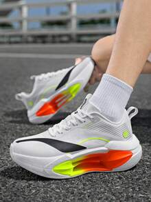 Men's Running Shoes, Minimalist Solid Color Upper, Anti-Slip Textured Tennis Shoes, Unisex Court Training Sneakers - Standard White - View 8