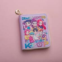 Mesuca Cute PU Leather K-Pop Zipper Mini Wallet, Idol Character Print Multicolor Square Coin Purse With Keychain For Girls Birthday Party - Multicolor - View 7