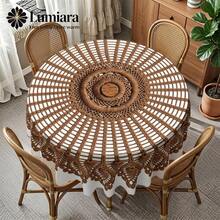 1 Piece 2D Flat Print - Brown Tassel Crochet Texture Printed Circular Tablecloth, Suitable For Circular Tables And Coffee Tables, Home Decor, Courtyard Outdoor Dining Arrangements, Various Styles And Sizes To Choose From - A - View 6