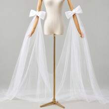 1 Pair White Bow Mesh Bridal Sleeve Covers, 2pcs Elastic Bridal Shoulder Decor - Multicolor - View 4