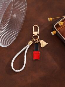 1pc Fashionable European & American Glamorous Creative High-End Red Element Lipstick, Lips, High Heels, Perfume Bottle, Mirror-Shaped Keychain Bag Charm, Suitable For Women's Car Key, Bag Decoration And Holiday Gift - Gold - View 10
