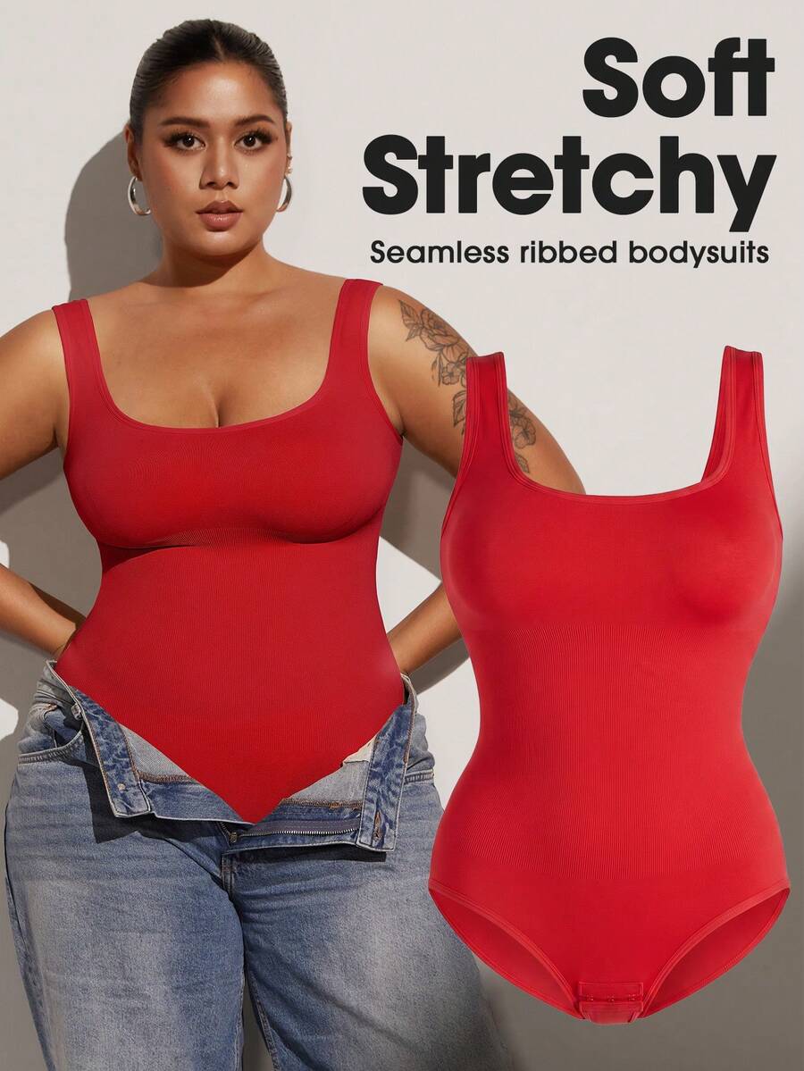 1pc Women's Waist-Cincher Tummy Control Butt-Lifting Bodysuit, Seamless Plus Size Shaping One-Piece