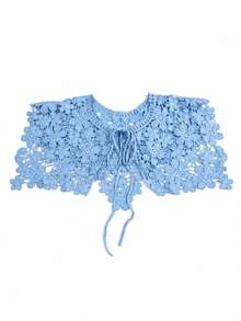 1pc Multicolor Hollow Crochet Lace Shoulder Shawl, Tie Front Knitted Floral Shoulder Wrap, Bohemian Style Decorative Detachable Cape, Match With Dress - Multicolor - View 13