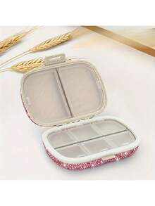 1pc Portable 8-Compartment Cute Pill Storage Box, Shiny Rhinestone Pill Box, Outdoor Travel Portable Pill Box, Pill Dispenser Storage Box, Can Hold Vitamins, Fish Oil - Multi-color - View 5