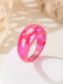 Y2K Iridescent Glossy Resin Ring Set, Colorful Aurora Wide Band Rings For Layering, Party Accessories - Multicolor - View 5