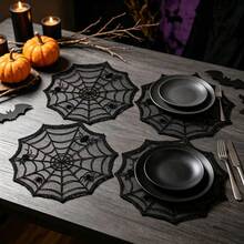 Halloween Fireplace Decor, Fireplace Shawl, Scarf And Tablecloth; Black Lace Spider Web For Decorating Tables, Doors, Windows And Fireplaces; Halloween Decorations - Tablecloth + Table Runner + Fireplace Mat - View 5