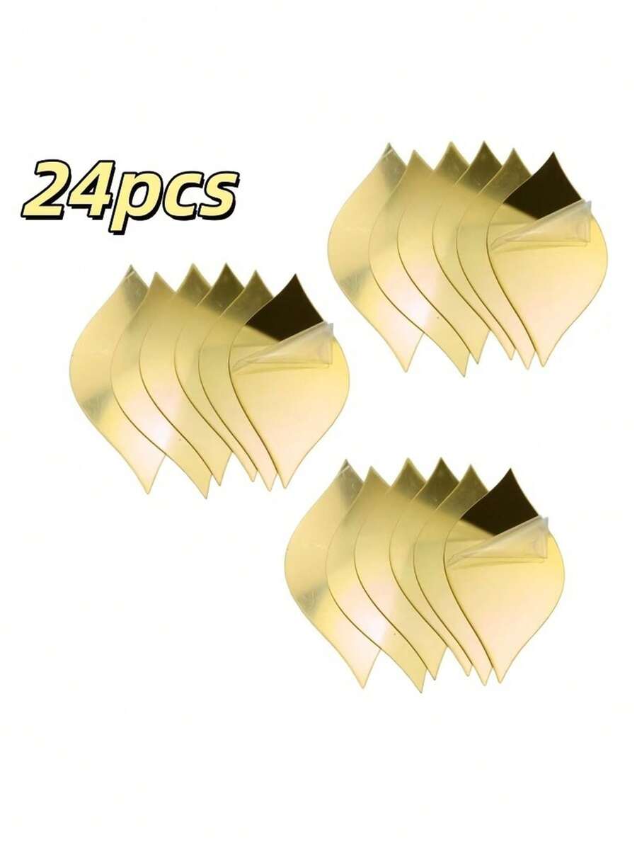 12pcs/24pcs Gold Flower-Shaped Mirror Stickers, Teardrop-Shaped Mirror Stickers, Suitable For Bathroom, Living Room, Entryway, Wall Decoration, Perfect For Home Decor/Creative Gifts - Multicolor - View 1