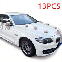 13pcs Large Rose Flowers (With Suction Cups) Car Decoration, Suitable For Wedding Rearview Mirror Decor, Ribbon Gifts, Home Wedding Party Aisle Chair Back Decoration - 13pcs Car Flower - View 15
