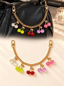 1pc/2pcs Women's Multi-Color Glitter Cherry Pendant Charm, Creative Semi-Transparent Resin Cherry Decorative Pendant With Double-Ended Clasp Long Chain - Multicolor - View 1