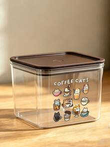 Cute Cup Cat & "Coffee Cat" Letter Pattern Coffee Storage Box, Sealed Plastic Food Container, Large Capacity, Dustproof & Moisture-Proof, Kitchen Countertop Coffee Station Organizer, Decoration, Kitchen Countertop Storage, Coffee Lover Gift - Multicolor - View 5