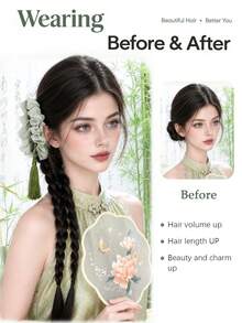 Hair Extension Ponytail, Ancient Style Twist Braid With Tassel, Mountain Green, Claw Clip Wig Braid For Cheongsam - Multicolor - View 5