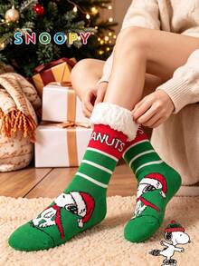 1/3 Pairs Snoopy Men's Mid-Calf Floor Socks, Winter Thermal Lined Thick Warm Colorful Fun Christmas Gift Socks - Multicolor - View 4