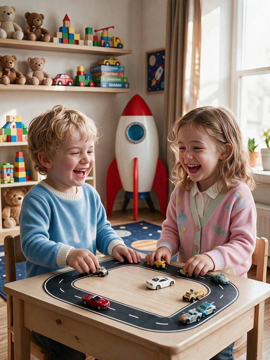 1/3Pcs Pegatinas Reutilizables de Pista de Carretera de Dibujos Animados, Cinta de Carretera de Poliuretano Negro para Decoración de Carreras de Fiesta, Decoración con Tema de Automóvil con Acabado Brillante Pre-Adherido, Amigable con Superficies de Plástico - Multicolor - Ver 1