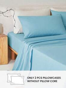 HONEY MOON 2pcs Ultra Soft Solid Color Pillowcases, Soft & Breathable, Envelope Closure, Wrinkle-Resistant, No Filling - Suitable For T/F/Q/K Size Home And Dorm, Blue - Blue - View 2