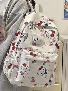 SANRIO Cute Mori Style Graffiti Kitty Backpack, Lightweight Breathable Student Wear-Resistant Burden-Reducing Shoulder Strap Large Capacity School Bag - A - View 1