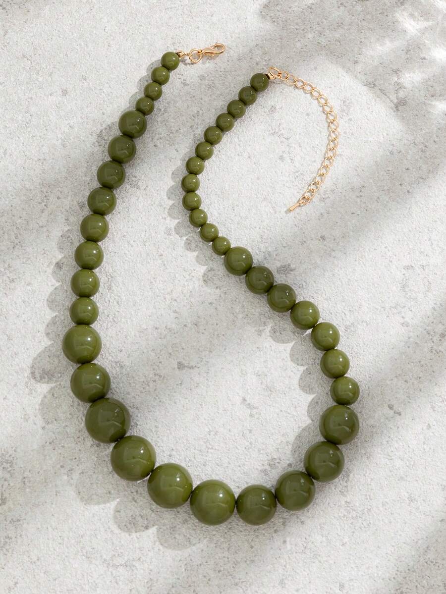 1件經典復古壓克力圓珠項鍊女款,純色串珠頸鍊飾品,適合日常穿戴與派對 - 綠色 - 查看 1
