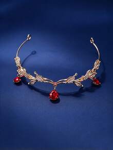 1 vương miện công chúa đính đá rhinestone màu vàng phong cách rừng, trang trí trán hình giọt nước, phụ kiện đám cưới và sinh nhật - Đỏ - Xem 11