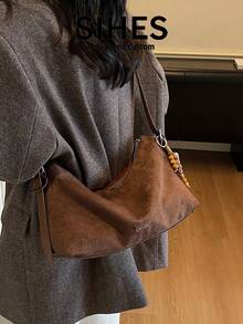 1pc Solid Color Suede New Women's Backpack, Shoulder Bag, Crossbody Bag, Fashionable Large Capacity Pillow Bag, Zipper Closure, Suitable For Commuting, Shopping, Dating, Shopping - Coffee - View 4