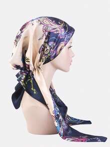 1 pieza Pañuelo para la cabeza con estampado floral de cachemira para mujer, sombrero envolvente, adecuado para uso diario - multicolor - Ver 6