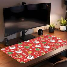 1pc Cute Cartoon Christmas Extra Large Extended Mouse Pad, Red Background Desk Mat, Non-Slip Rubber Base Stitched Edge Soft Fabric Keyboard Pad, Suitable For Office, Gaming And Christmas Gift - View 1