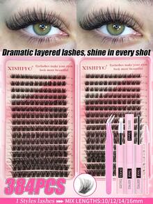 Best-Selling False Eyelashes: 384 Clusters D-Shape Natural Style False Eyelashes, DIY Cluster Design, Lightweight And Soft, Suitable For Various Makeup Looks; Cartoon Style Mixed Length Single Cluster False Eyelashes, Natural Makeup Effect Like Real Eyelashes, Exquisite Craftsmanship - Pink - View 2
