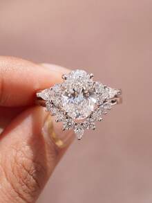 2pcs V-Shaped Oval Rings, Women's Jewelry, Shiny Luxury Promise Rings, Exquisite Jewelry, Suitable For Weddings, Parties And Other Occasions - V-shaped Oval Ring - View 3