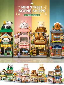 560+ Pcs Fluffy Hamster Sakura House/Panda Coffee Bookstore/Mini Bear Bakery/Rabbit Flower Shop Building Block Toy Set, Adorable Street Scene Architecture Model, Adult Building Block Set For Office/Home Decor, New Year/Christmas/Birthday/Party Gift - Multicolor - View 12
