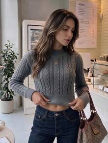 Women's Backless Bow Sweater, Faux Collar Knitted Cardigan, Suitable For Daily Commute, Outings, Dates, Autumn/Winter - Grey - View 5