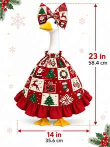 Christmas Porch Goose Outfit Holiday Lace Ruffled Dress Costume With Headwear Festive Lawn Goose Clothes - Multicolor - View 2