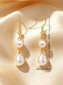 1 Pair Fashion French Style Layered Faux Pearl Pendant Earrings, Stainless Steel Ear Hooks, Suitable For Women's Daily Wear - Pearl Earrings - View 3