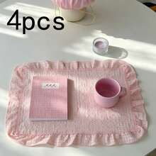 1/2/4pcs Korean Ins Style Ruffled Plaid Table Mat, Textured Bubble Gauze Fabric Heat-Insulating Placemat, Afternoon Tea Display Photo Decoration Napkin - Multicolor - View 14