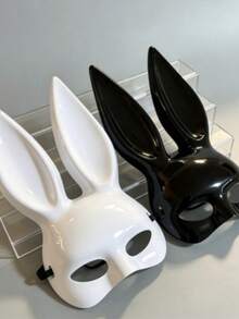 1pc Black & White Glossy Rabbit Mask, Suitable For Nightclubs, Masquerade Parties, Halloween Parties And More - Multicolor - View 3